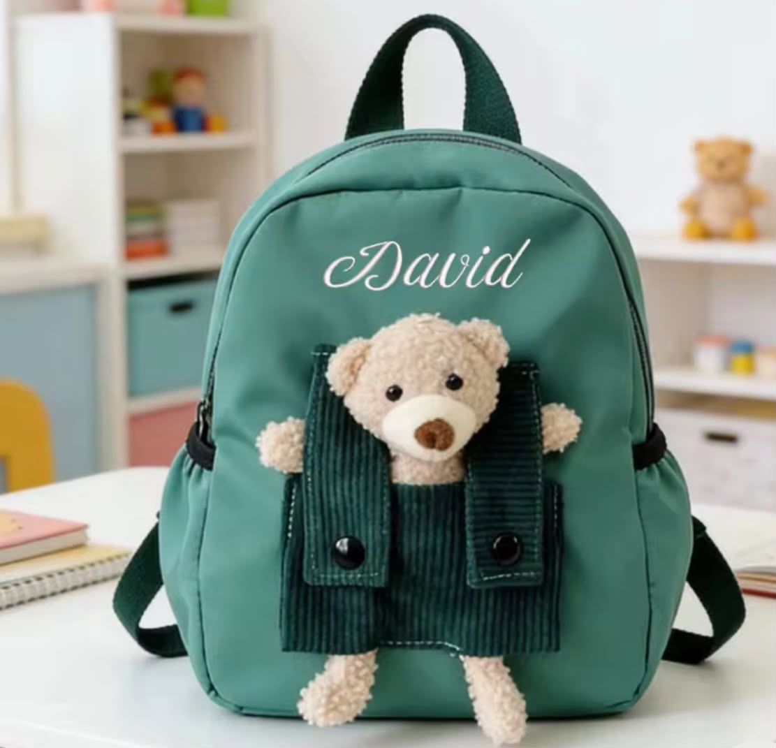 Zaino con Peluche Personalizzato con Nome — peluche reale fronte