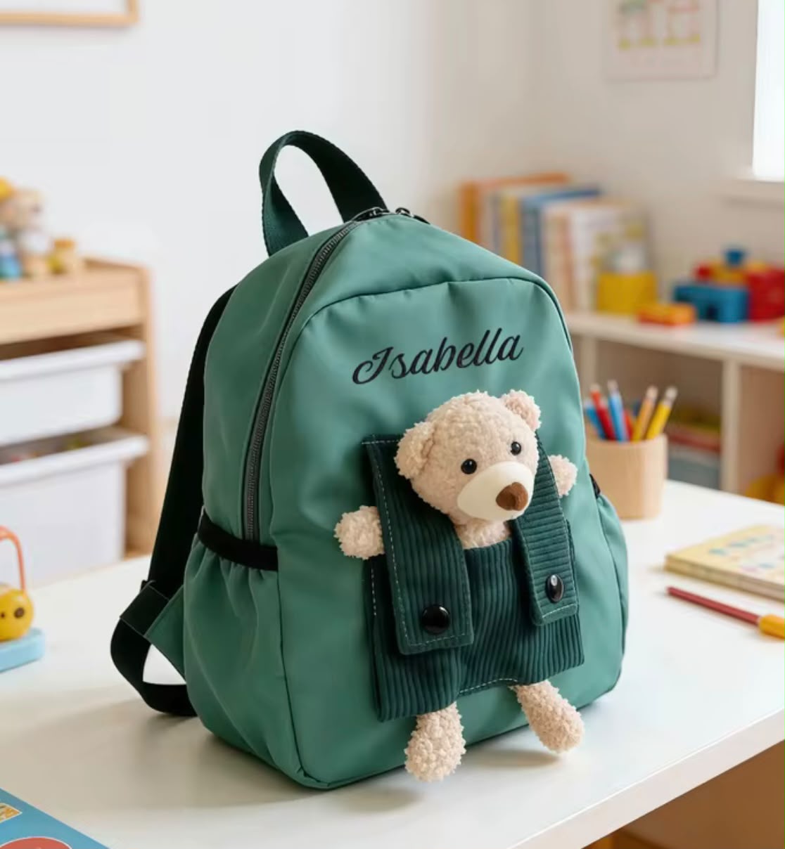 Zaino con Peluche Personalizzato con Nome — peluche reale lato