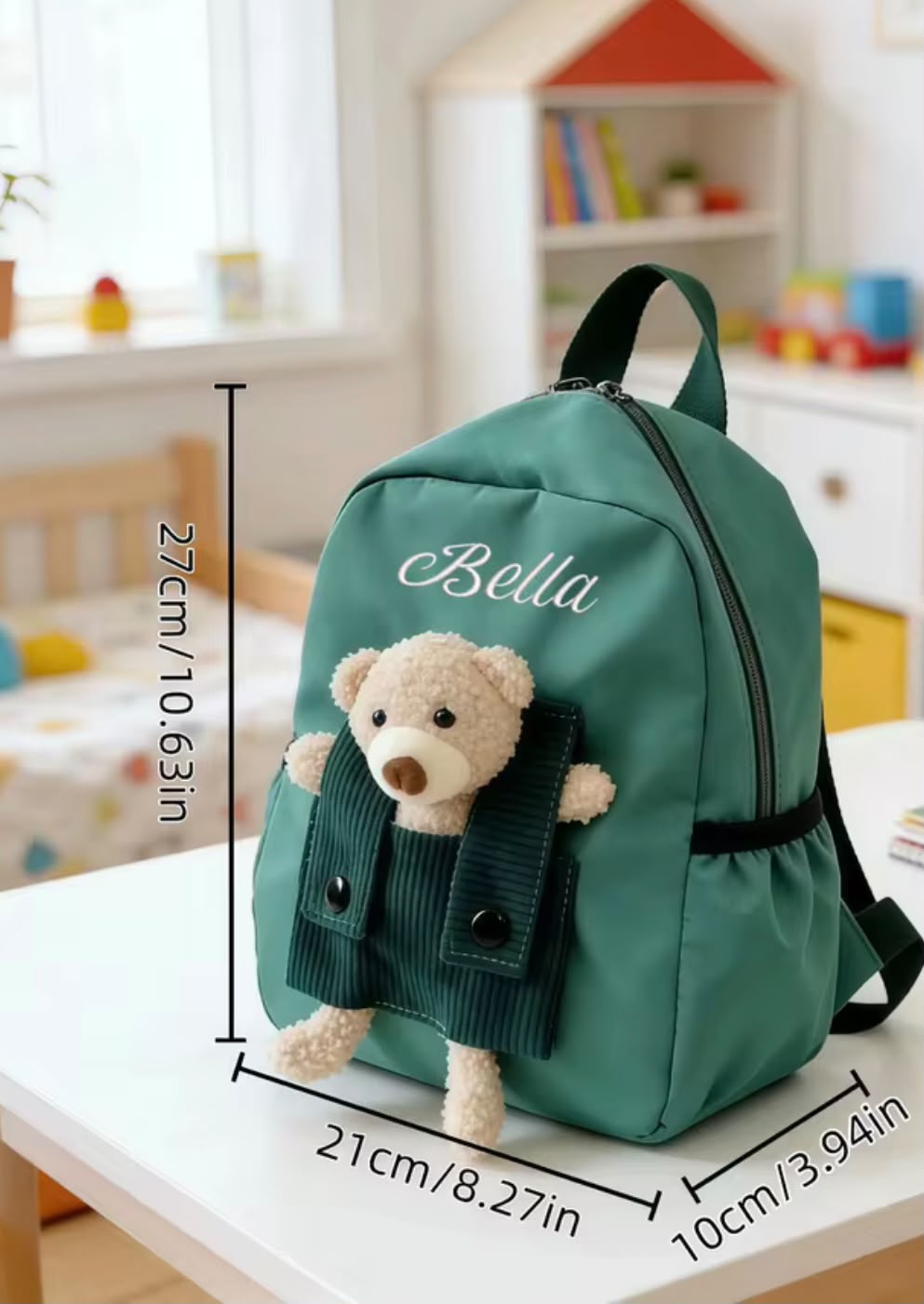 Zaino con Peluche Personalizzato con Nome — peluche reale misure