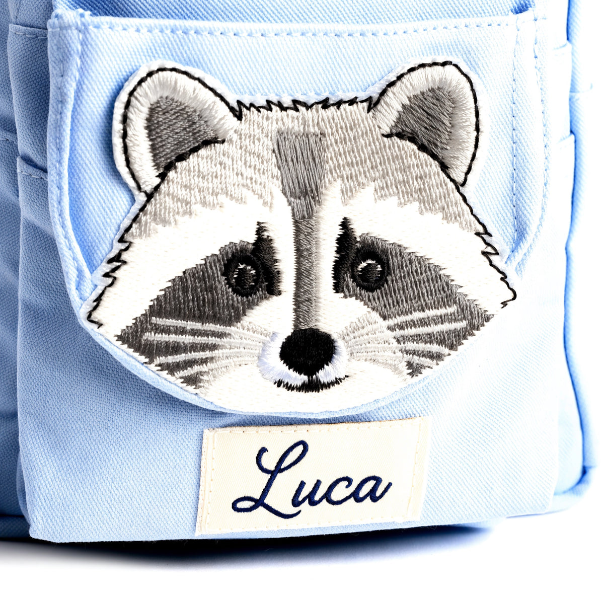 Zaino Animaletti Personalizzato con Nome — zaino animaletti azzurro dettaglio