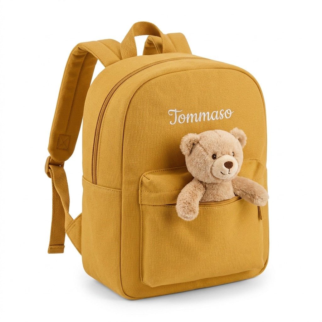 Zaino con Peluche Personalizzato con Nome — zaino peluche giallo angolo