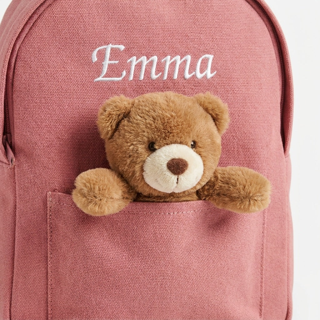 Zaino con Peluche Personalizzato con Nome — zaino peluche rosa dettaglio