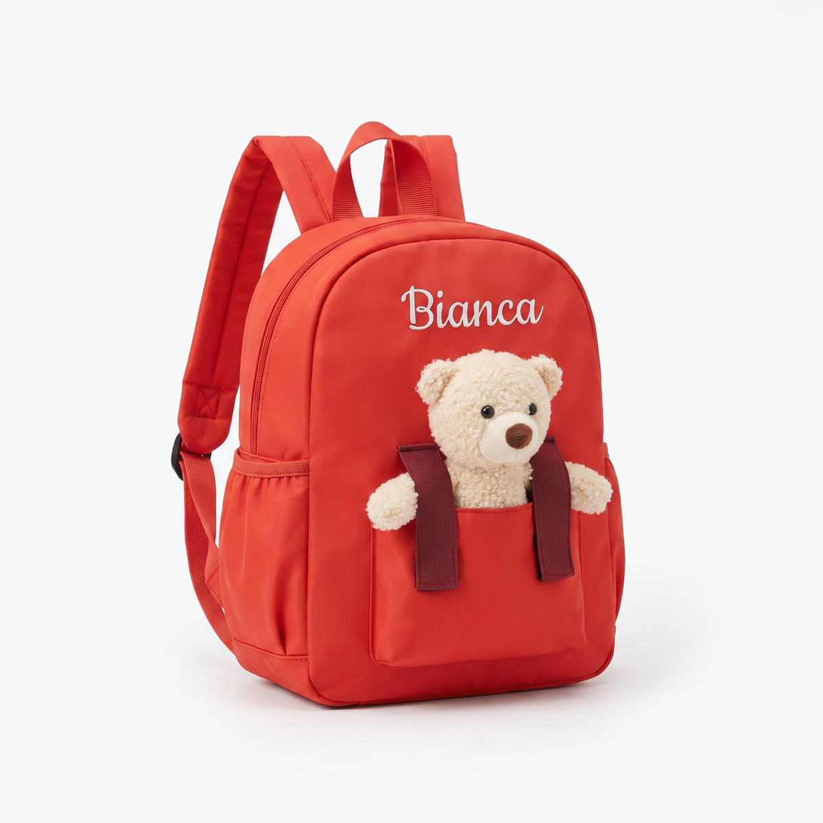 Zaino con Peluche Personalizzato con Nome — zaino peluche rosso packshot