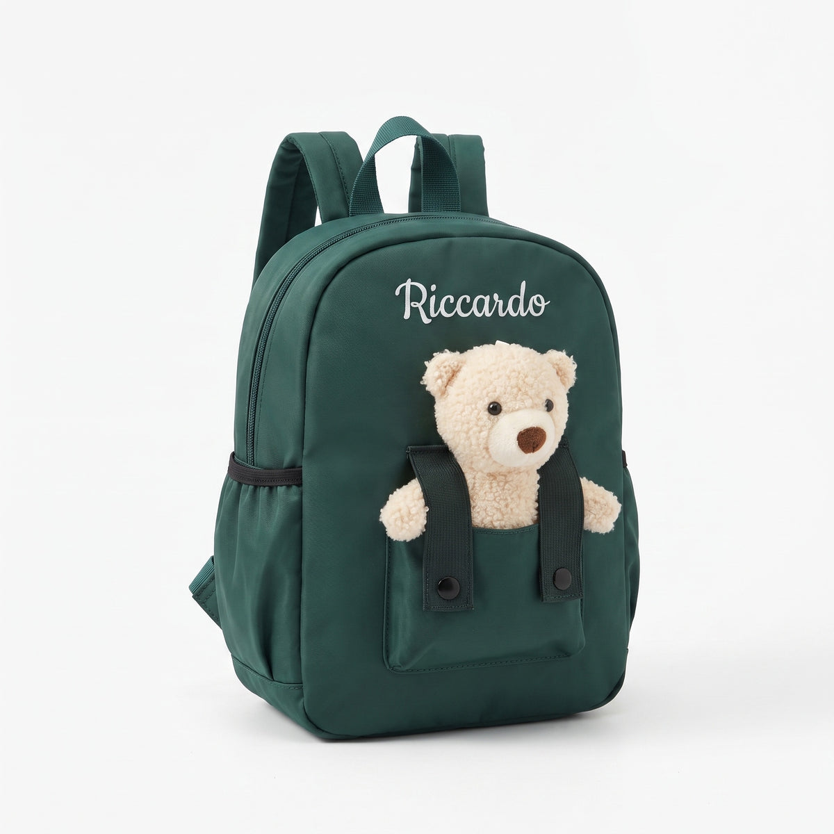 Zaino con Peluche Personalizzato con Nome — zaino peluche verde scuro packshot